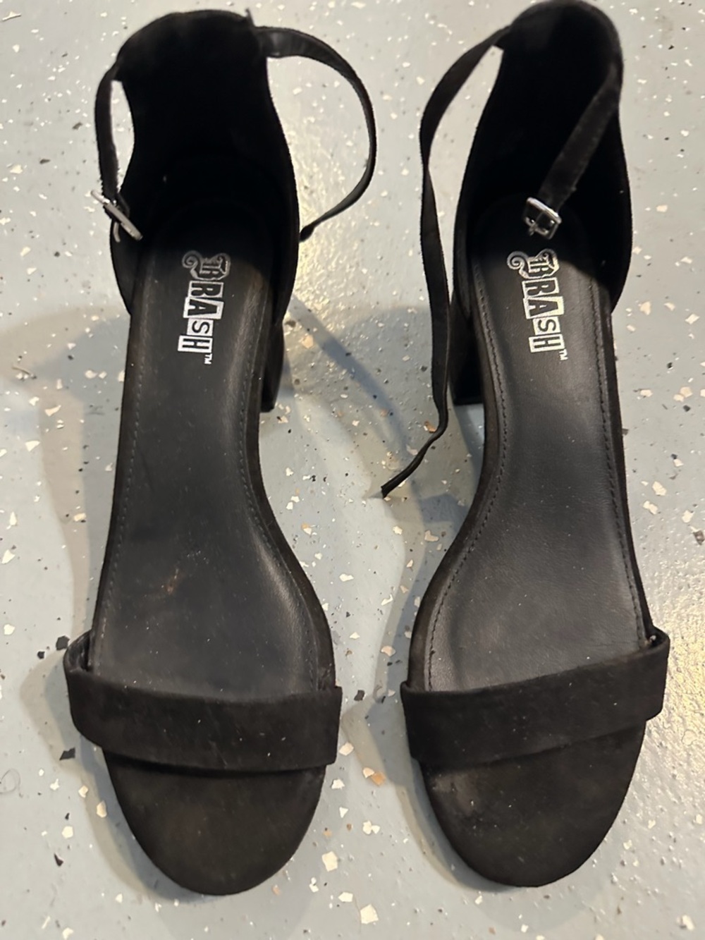 Brash Black Suede Ankle-Strap Block Heels